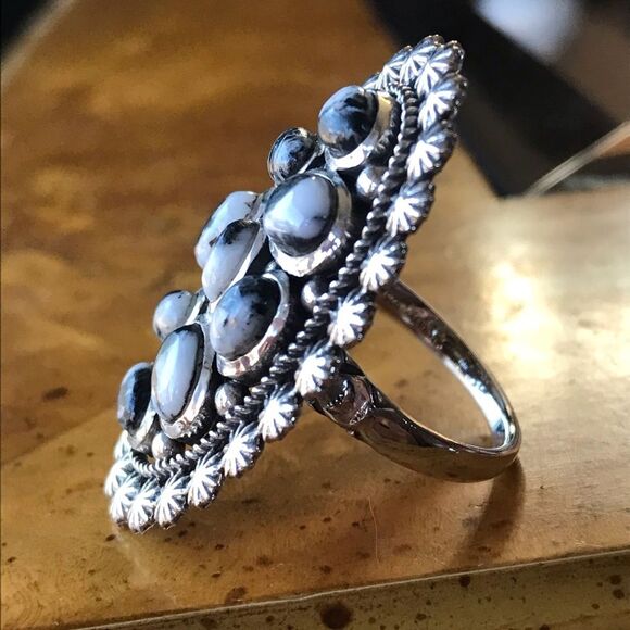 Genuine White Buffalo Sterling Silver Statement Ring 9 - Picture 8 of 9
